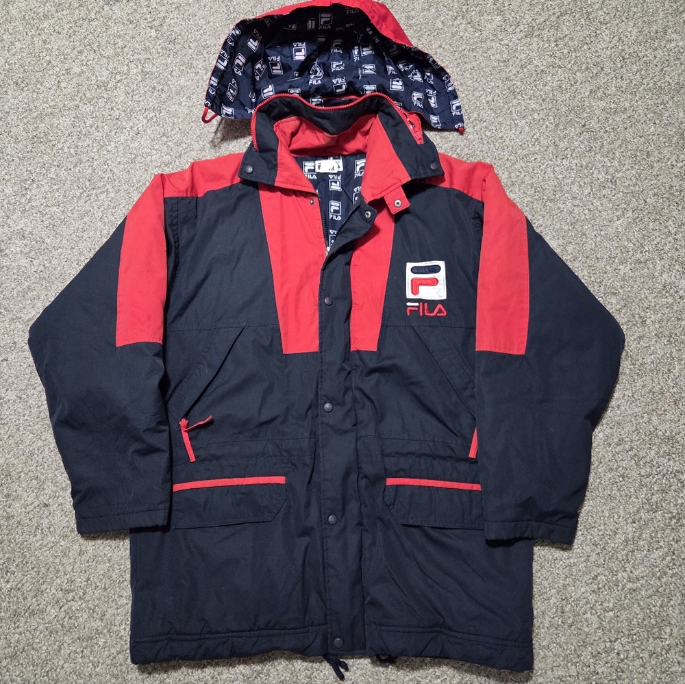 VINTAGE FILA Winter Jacket Parka 90s Colorblock Streetwear Ski Coat XL